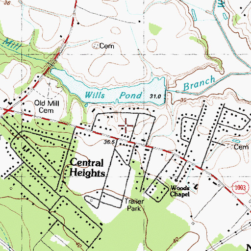 Topographic Map of Bearcreek, NC