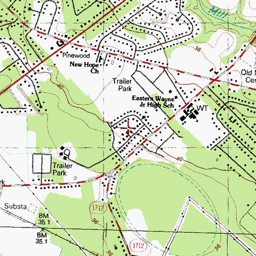 Topographic Map of Ravenwood, NC