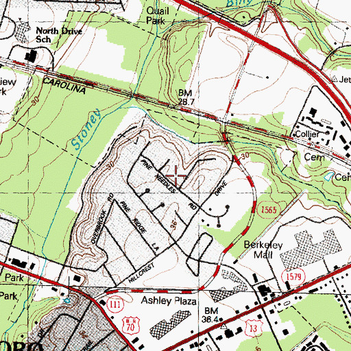 Topographic Map of Ridgewood, NC