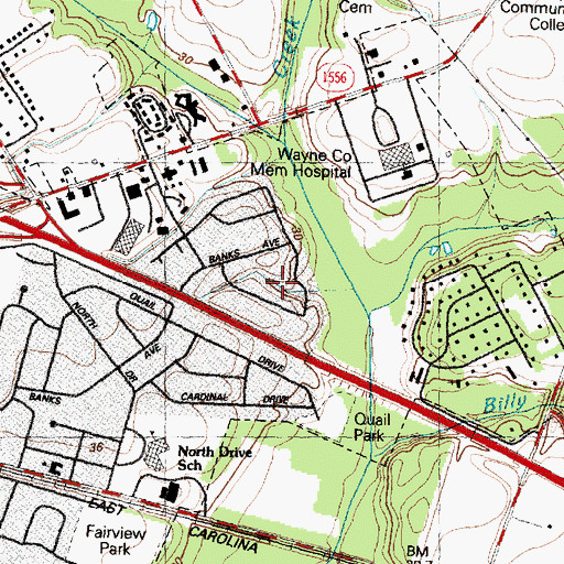 Topographic Map of Handley Acres, NC