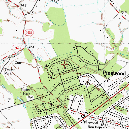 Topographic Map of Mimosa Park, NC