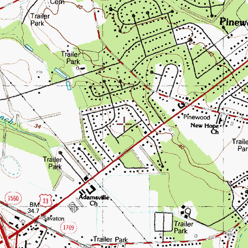 Topographic Map of Teakwood, NC