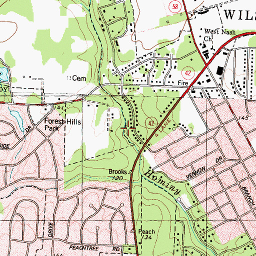 Topographic Map of Wildwood, NC