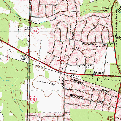 Topographic Map of British Woods, NC
