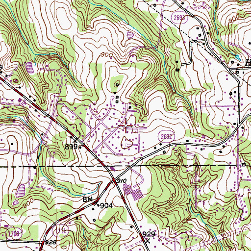 Topographic Map of Merriweather Estates, NC