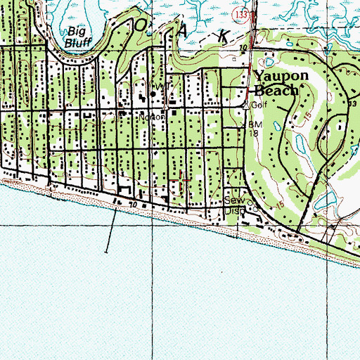 Topographic Map of Yaupon Beach, NC