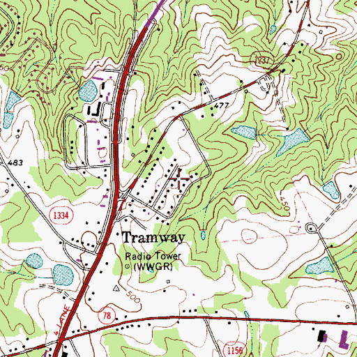Topographic Map of Country Lane Estates, NC