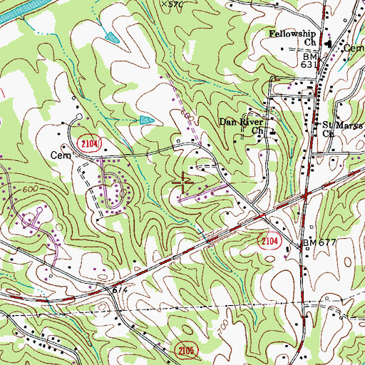 Topographic Map of Whipporrwill Hills, NC