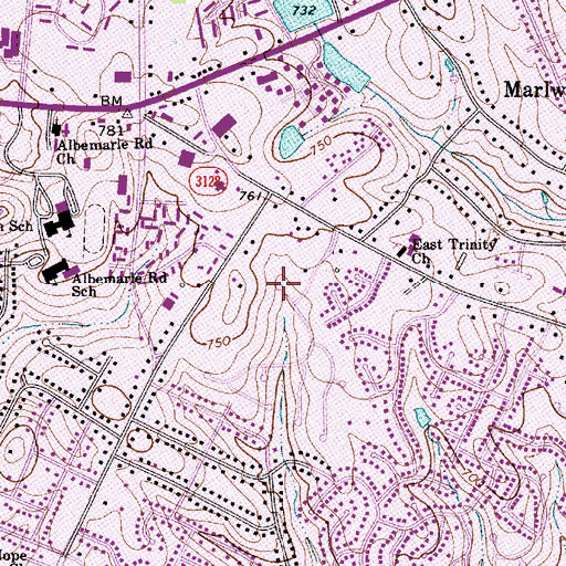 Topographic Map of Silverstone, NC