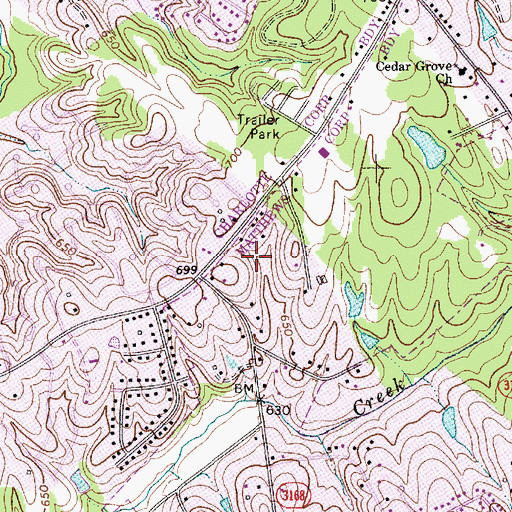Topographic Map of Olde Creek, NC
