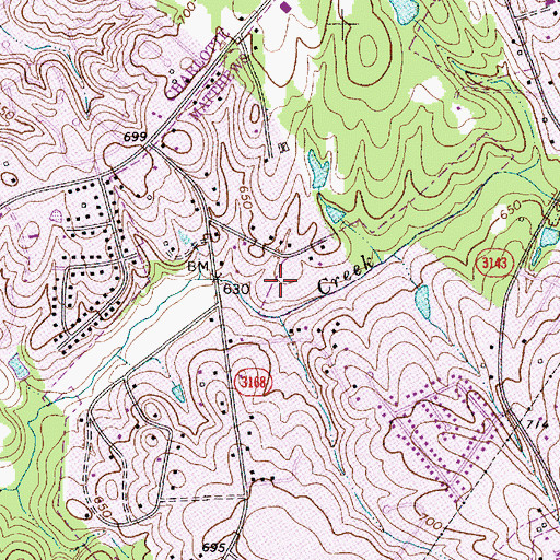Topographic Map of Suburban Woods, NC