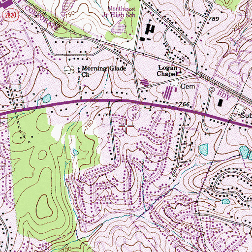 Topographic Map of Eastwoods, NC