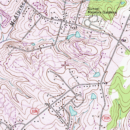 Topographic Map of Spicewood Acres, NC