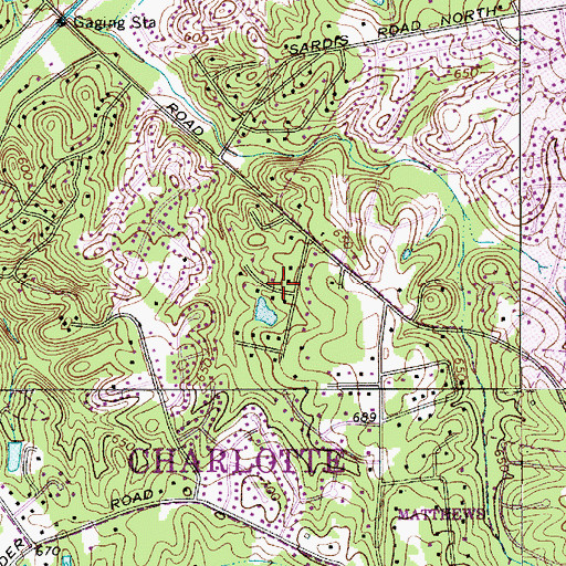 Topographic Map of Country Roads, NC