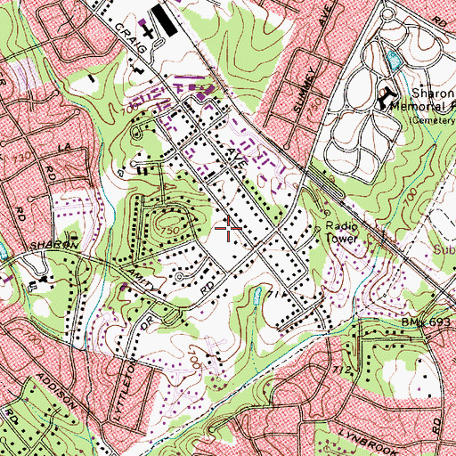 Topographic Map of Castleton Gardens, NC