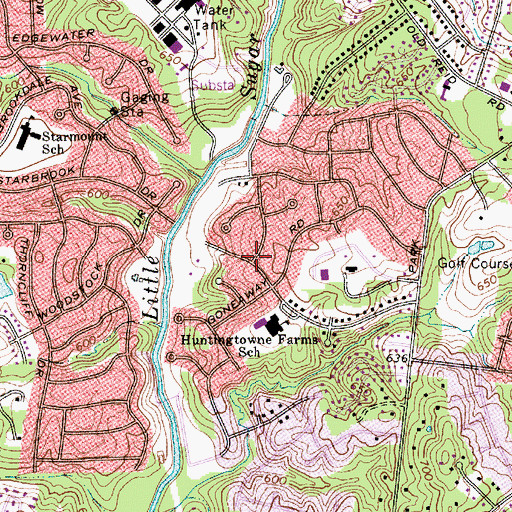 Topographic Map of Huntingtowne Farms, NC