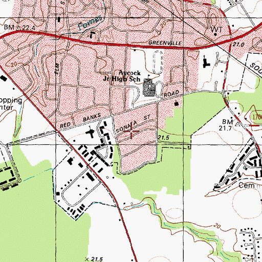 Topographic Map of Tucker Estates, NC