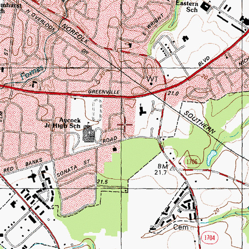 Topographic Map of Dellwood, NC