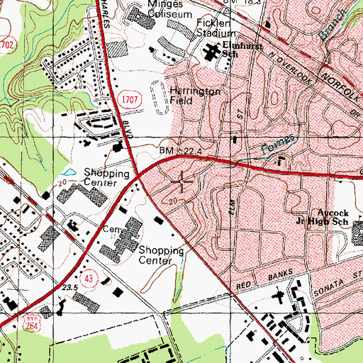 Topographic Map of Sheraton Place, NC