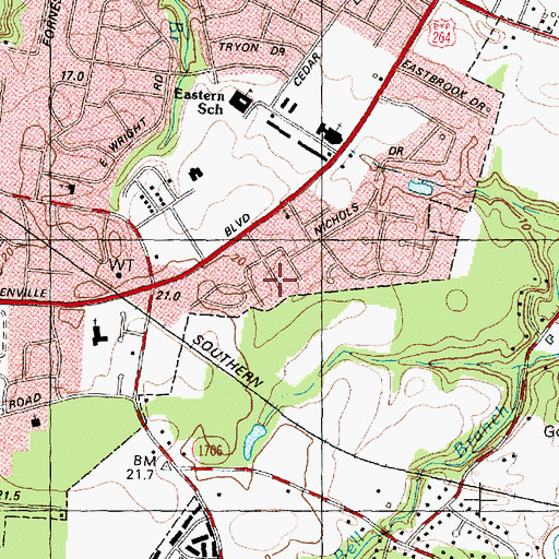 Topographic Map of Eastwood, NC