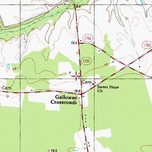 Topographic Map of Galloway Farms, NC