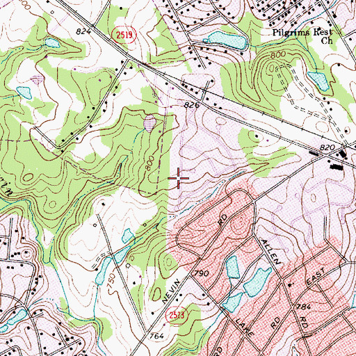 Topographic Map of Poplar Springs, NC