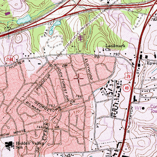 Topographic Map of Hidden Valley Estates, NC