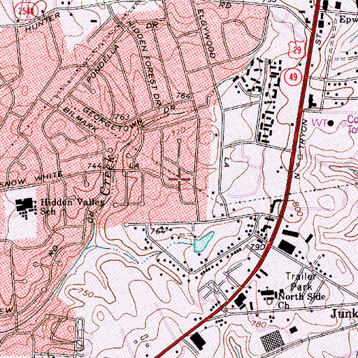Topographic Map of Fairfax Woods, NC