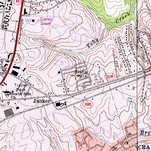 Topographic Map of Evergreen Park, NC
