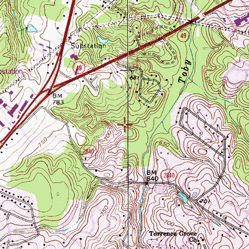 Topographic Map of Knollwood Acres, NC