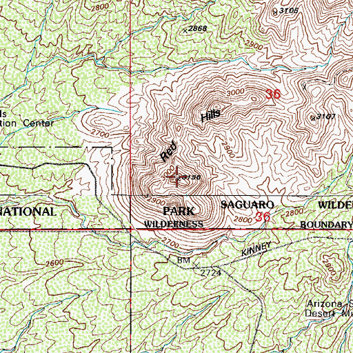 Topographic Map of Red Hills, AZ