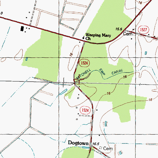 Topographic Map of Mitchell Swamp Canal, NC