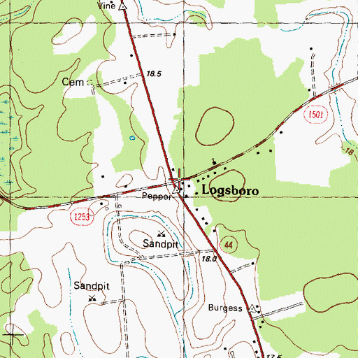 Topographic Map of Logsboro, NC
