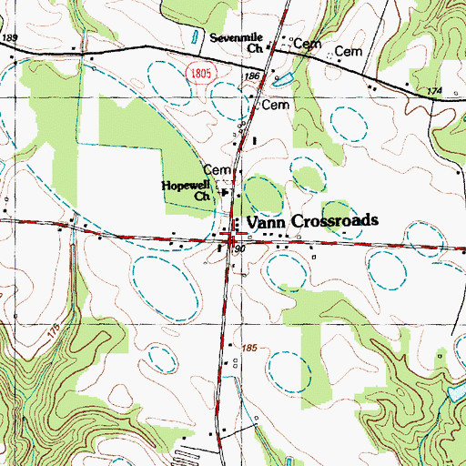Topographic Map of Vann Crossroads, NC