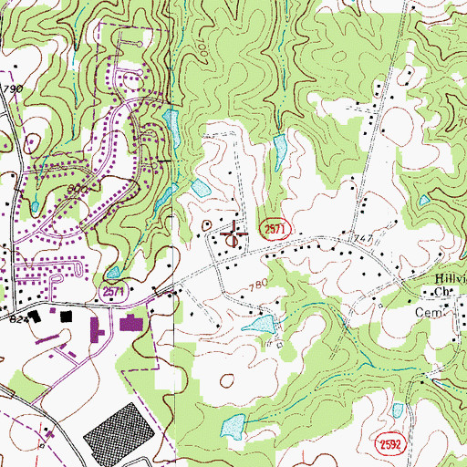 Topographic Map of Hill View Acres, NC