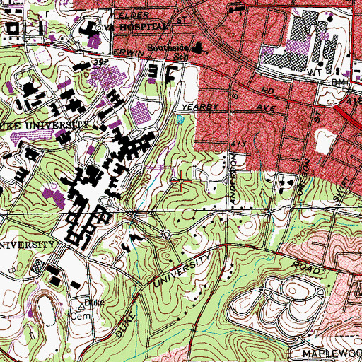 Topographic Map of Sarah P Duke Gardens, NC