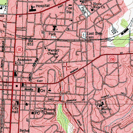 Topographic Map of Cline Street Apartments, NC