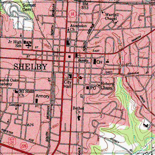 Topographic Map of Village Square Townhouses, NC