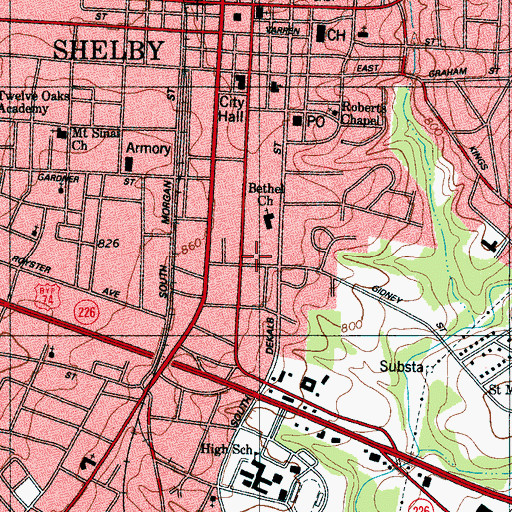 Topographic Map of Gidney Homes, NC