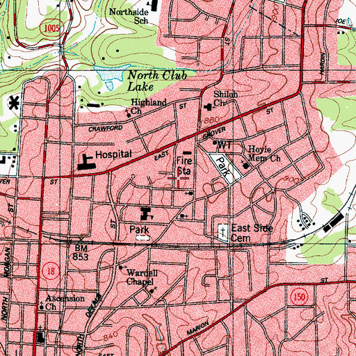 Topographic Map of Logan Street Public Housing, NC