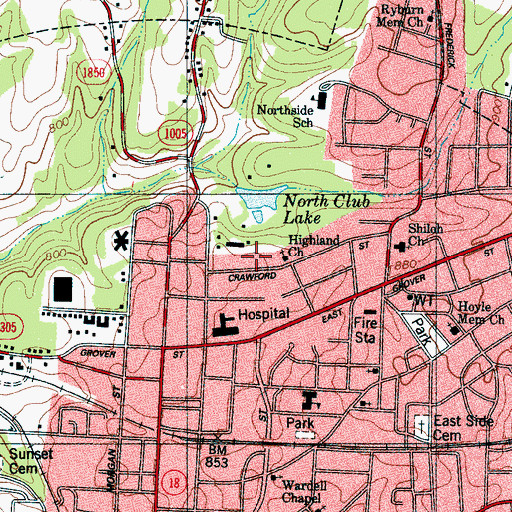 Topographic Map of Lake Christopher Apartments, NC