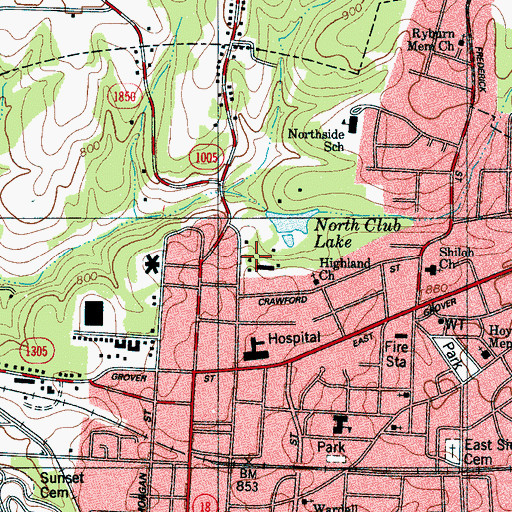 Topographic Map of Lake Street Apartments, NC