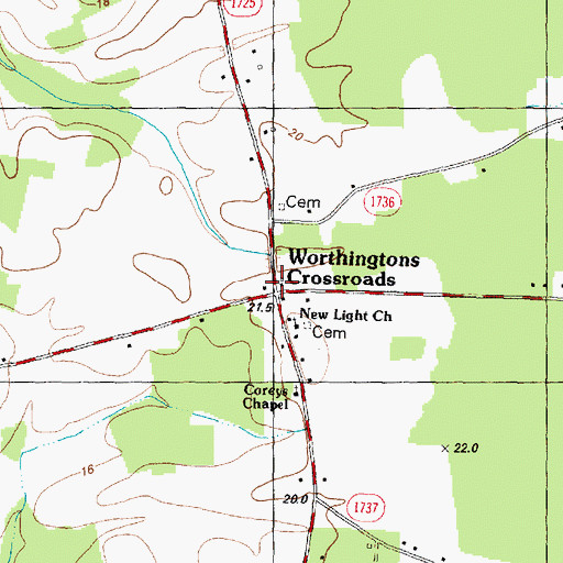 Topographic Map of Worthingtons Crossroads, NC