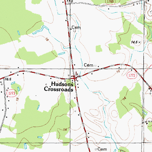 Topographic Map of Hudsons Crossroads, NC