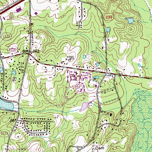 Topographic Map of Five Oaks, NC