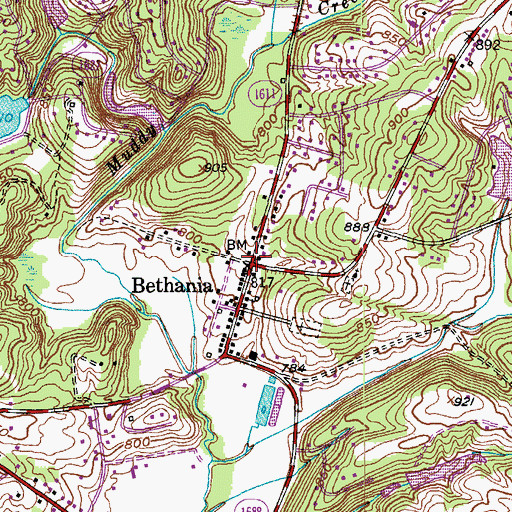 Topographic Map of Bethania, NC