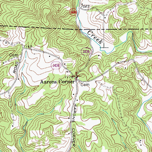 Topographic Map of Aarons Corner, NC