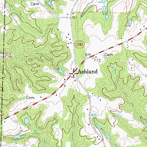 Topographic Map of Ashland, NC