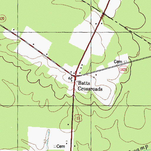 Topographic Map of Batts Crossroads, NC