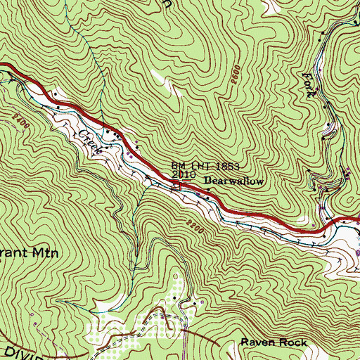 Topographic Map of Bearwallow, NC
